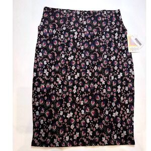 LuLaRoe Cassie Pencil Skirt Womens Medium Black Floral NWT Stretch Knee Length